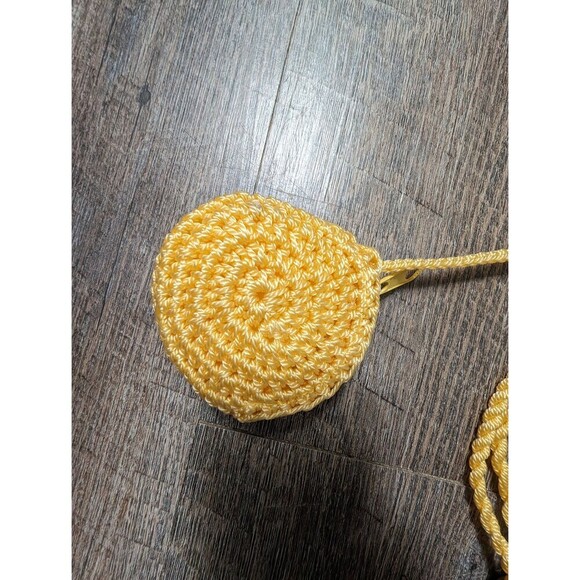 Vintage Drawstring Crochet Purse, Yellow Bohemian Shoulder Bag - Picture 9 of 10